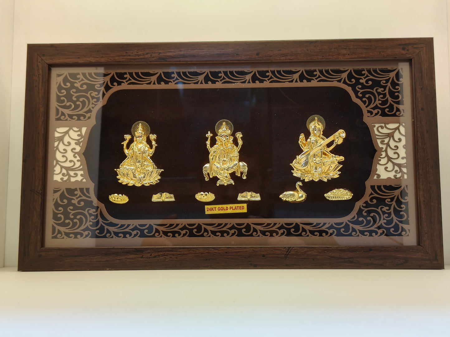 Divine Trio: 24K Gold Plated Laxmi Ganpati Saraswati Frame