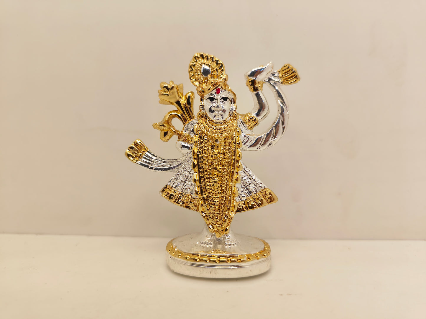 Gold and Silver Plated Shrinathji: Divine Radiance in Gold and Silver (3.25 Inches)