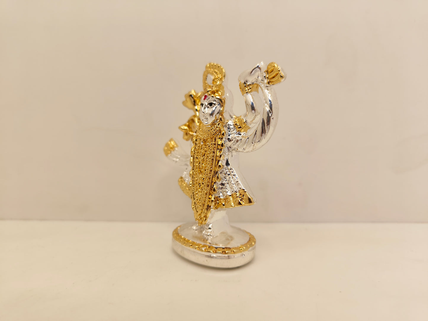 Gold and Silver Plated Shrinathji: Divine Radiance in Gold and Silver (3.25 Inches)