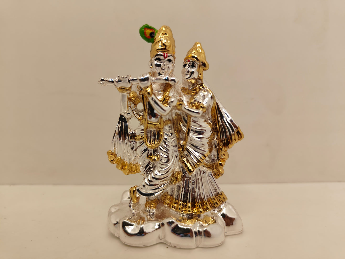 Gold and Silver Plated Radha Krishna: Divine Union in Elegant Design