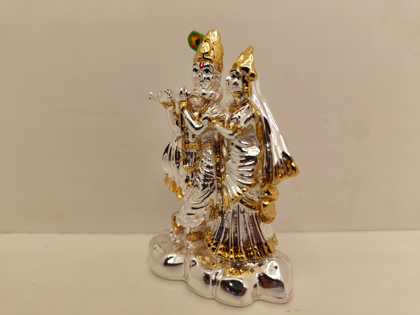 Gold and Silver Plated Radha Krishna: Divine Union in Elegant Design