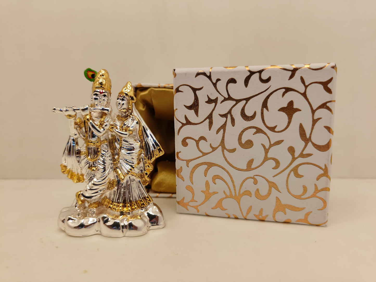 Gold and Silver Plated Radha Krishna: Divine Union in Elegant Design