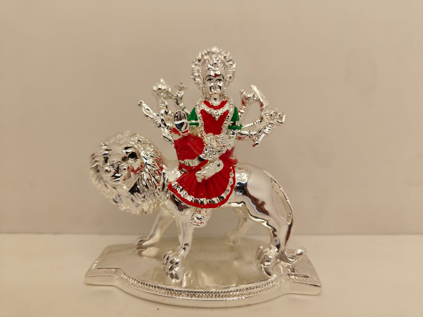 Silver Plated Sheravali Mata (Ambe Mata): Divine Beauty for Worship and Gifting (4.4 Inch)