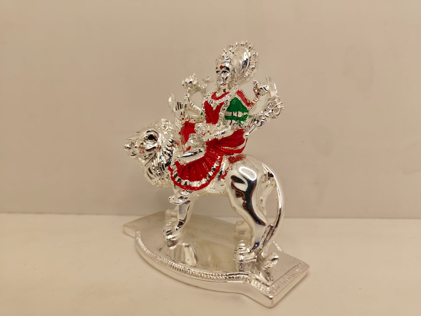 Silver Plated Sheravali Mata (Ambe Mata): Divine Beauty for Worship and Gifting (4.4 Inch)