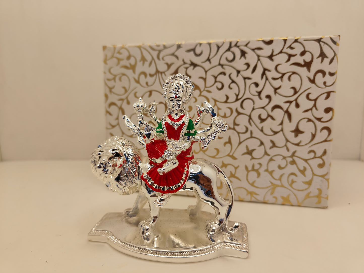 Silver Plated Sheravali Mata (Ambe Mata): Divine Beauty for Worship and Gifting (4.4 Inch)