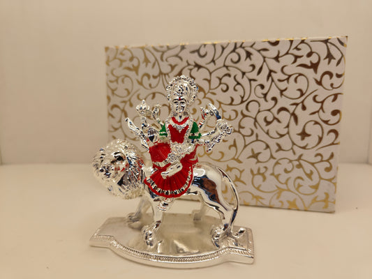 Silver Plated Sheravali Mata (Ambe Mata): Divine Beauty for Worship and Gifting (4.4 Inch)