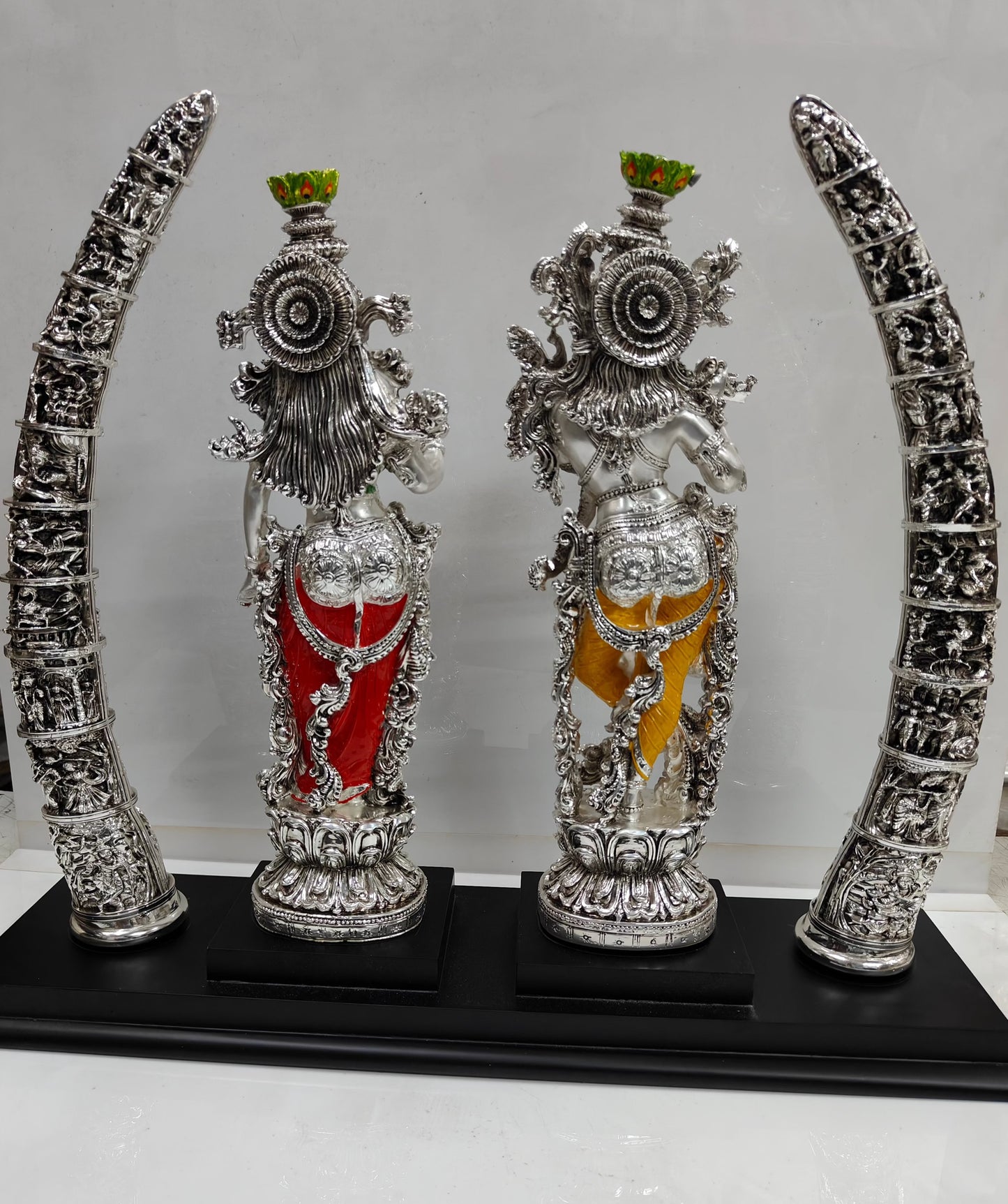 Premium Radha Krishna: Silver Plated Matt Finish with Antique Touch (17 Inches)