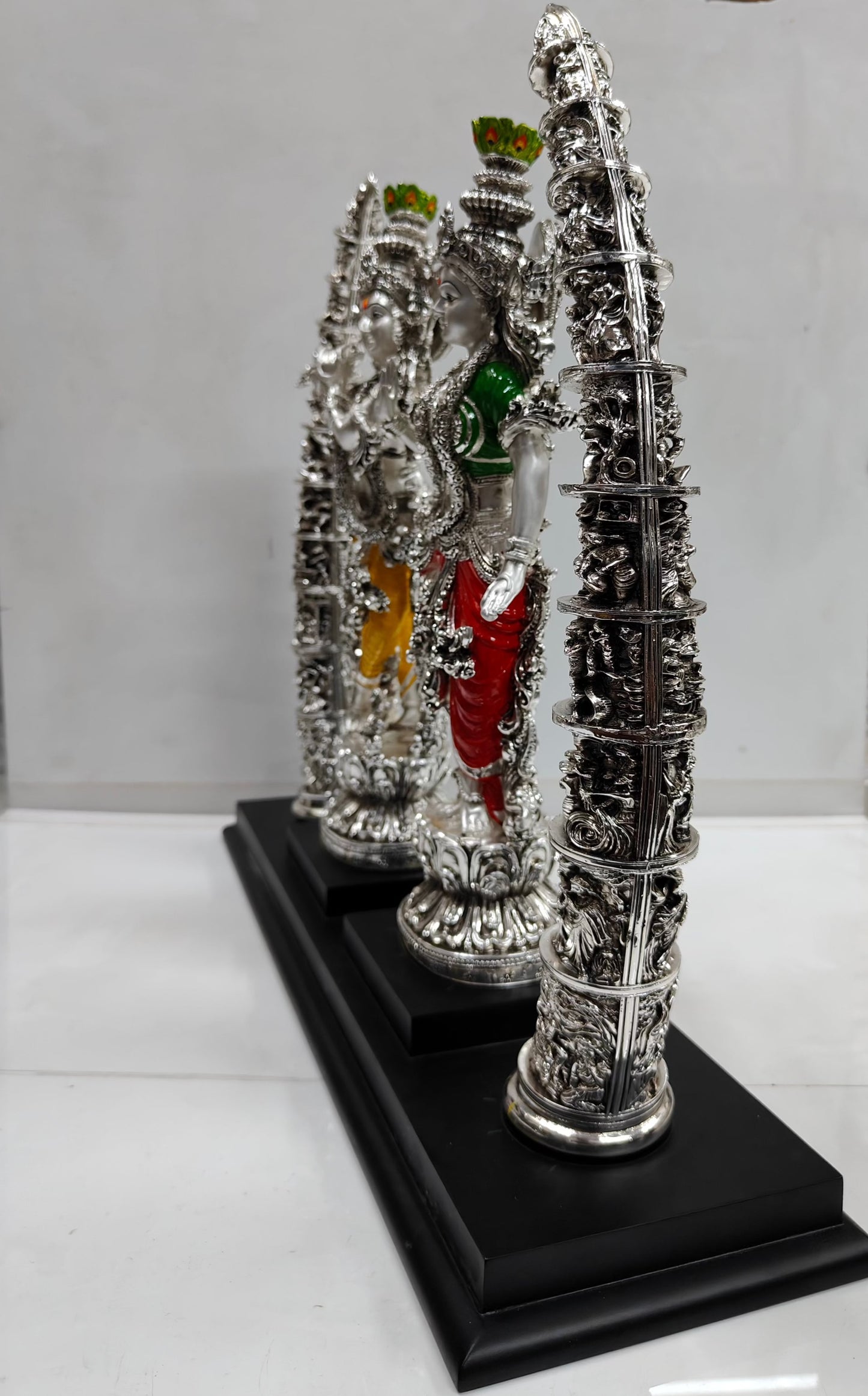 Premium Radha Krishna: Silver Plated Matt Finish with Antique Touch (17 Inches)