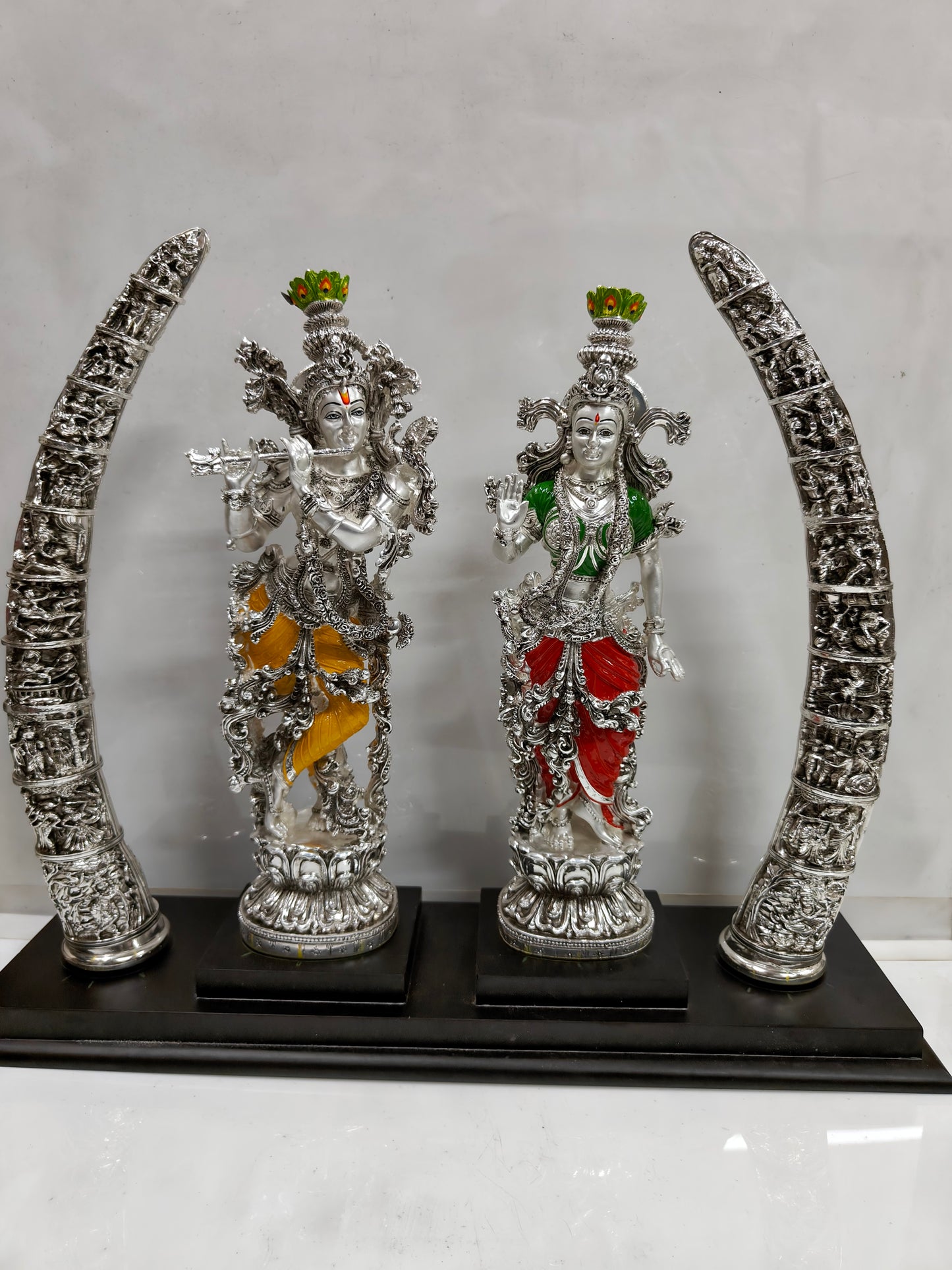 Premium Radha Krishna: Silver Plated Matt Finish with Antique Touch (17 Inches)