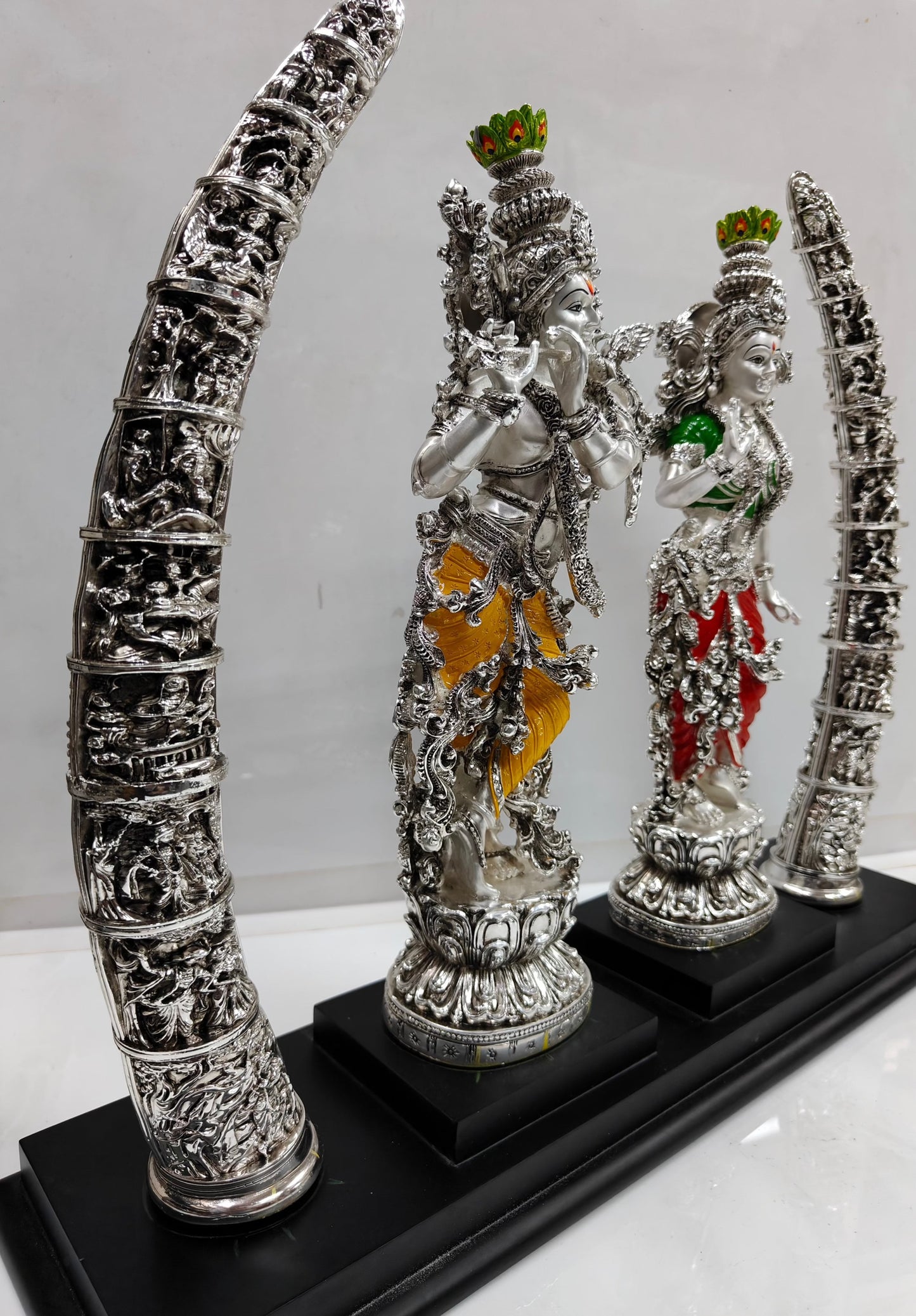 Premium Radha Krishna: Silver Plated Matt Finish with Antique Touch (17 Inches)