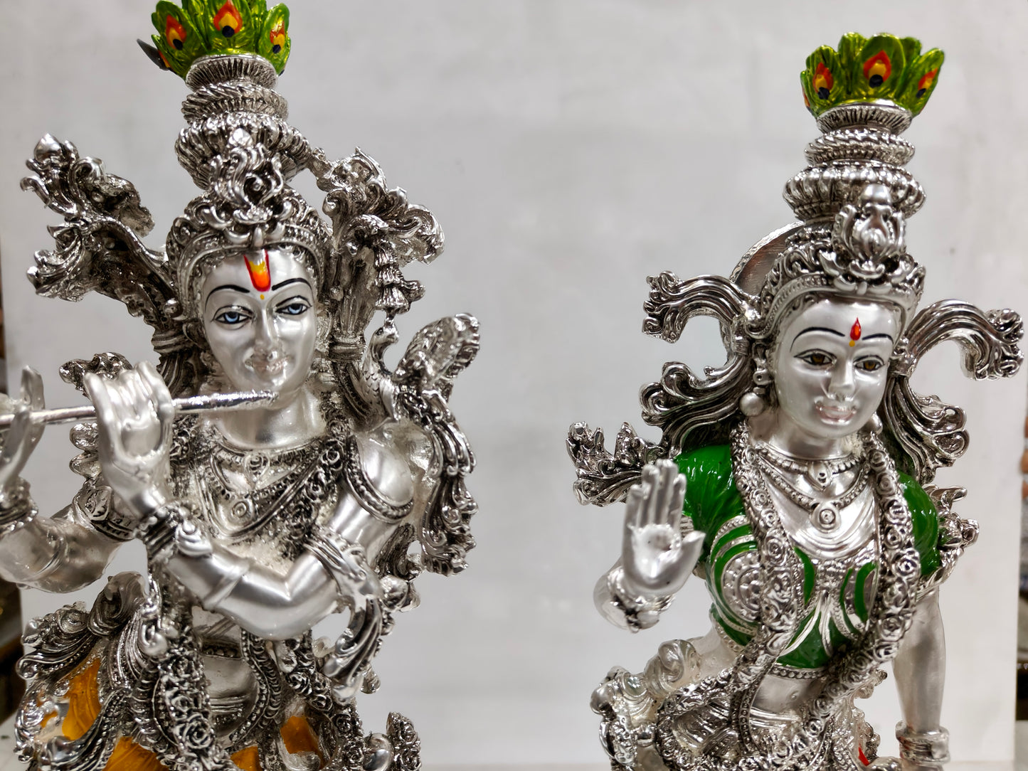 Premium Radha Krishna: Silver Plated Matt Finish with Antique Touch (17 Inches)