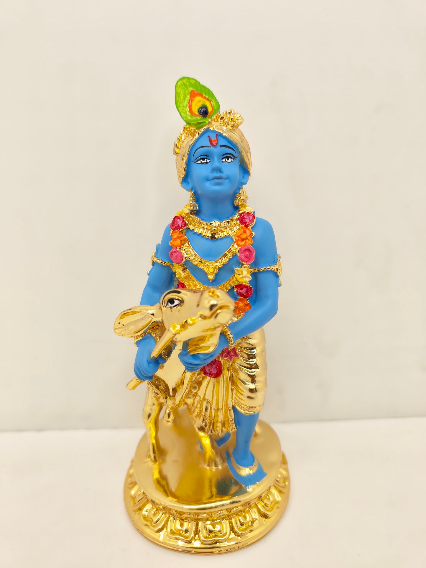 Gold Plated Krishna with Cow: Divine Bond of Love (6.5 Inches)