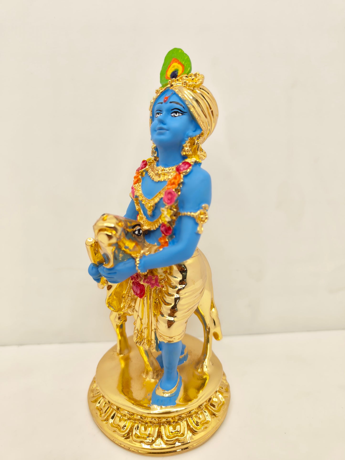 Gold Plated Krishna with Cow: Divine Bond of Love (6.5 Inches)