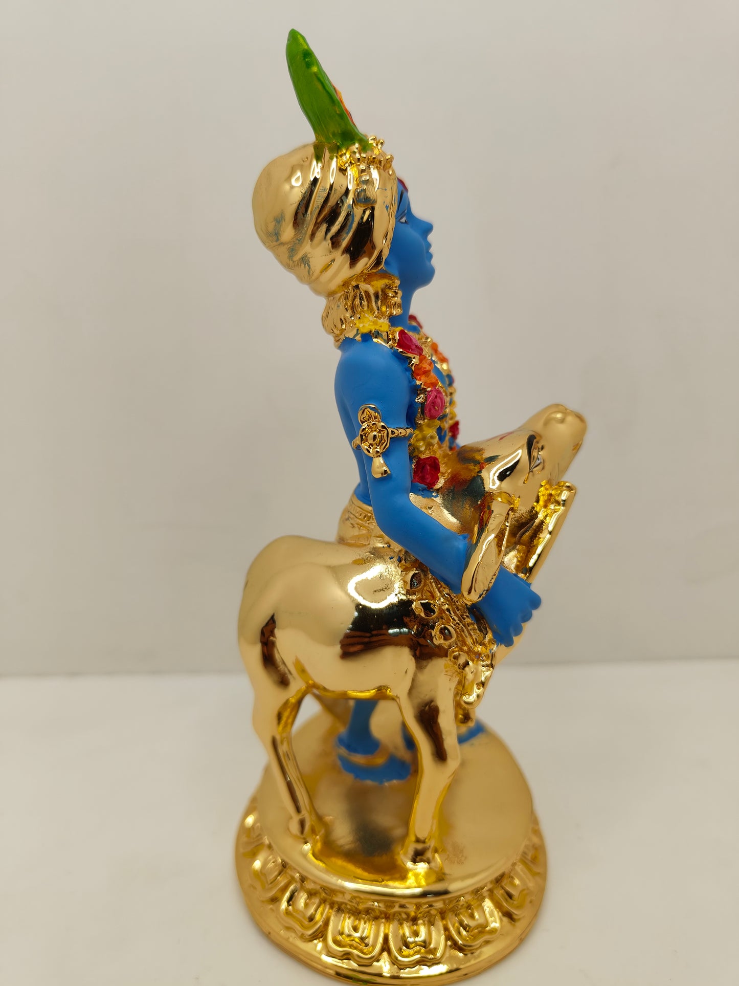 Gold Plated Krishna with Cow: Divine Bond of Love (6.5 Inches)