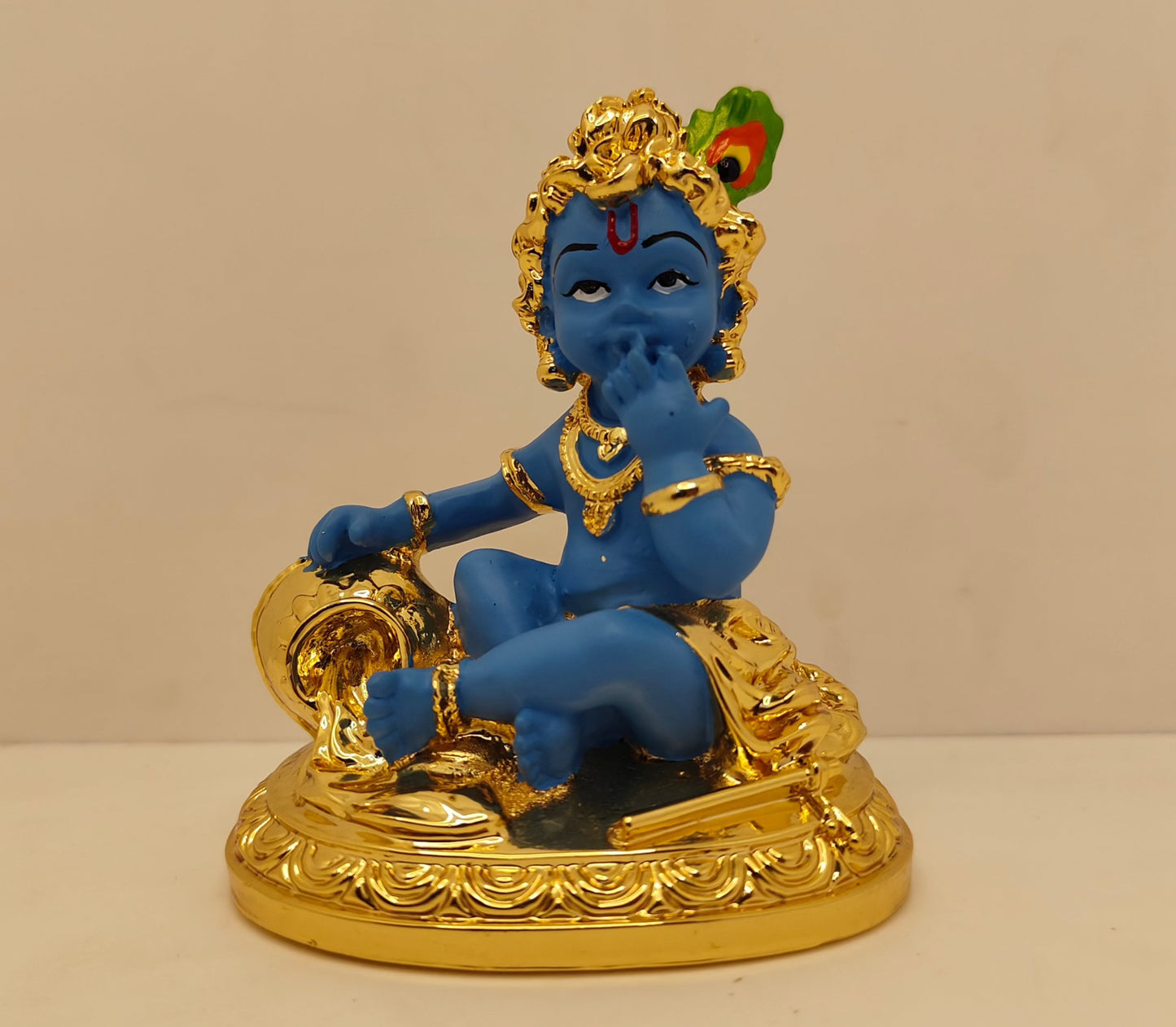 Gold Plated Makhan Chor Krishna: Divine Charm in 4 Inches