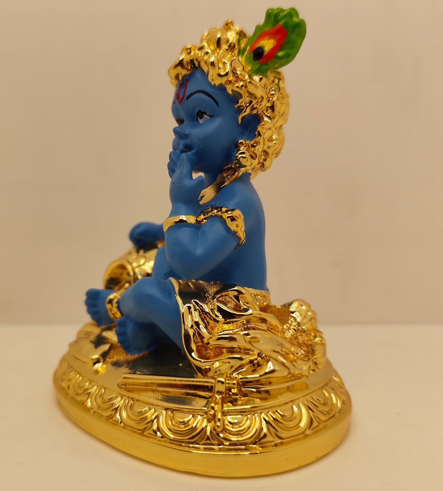 Gold Plated Makhan Chor Krishna: Divine Charm in 4 Inches