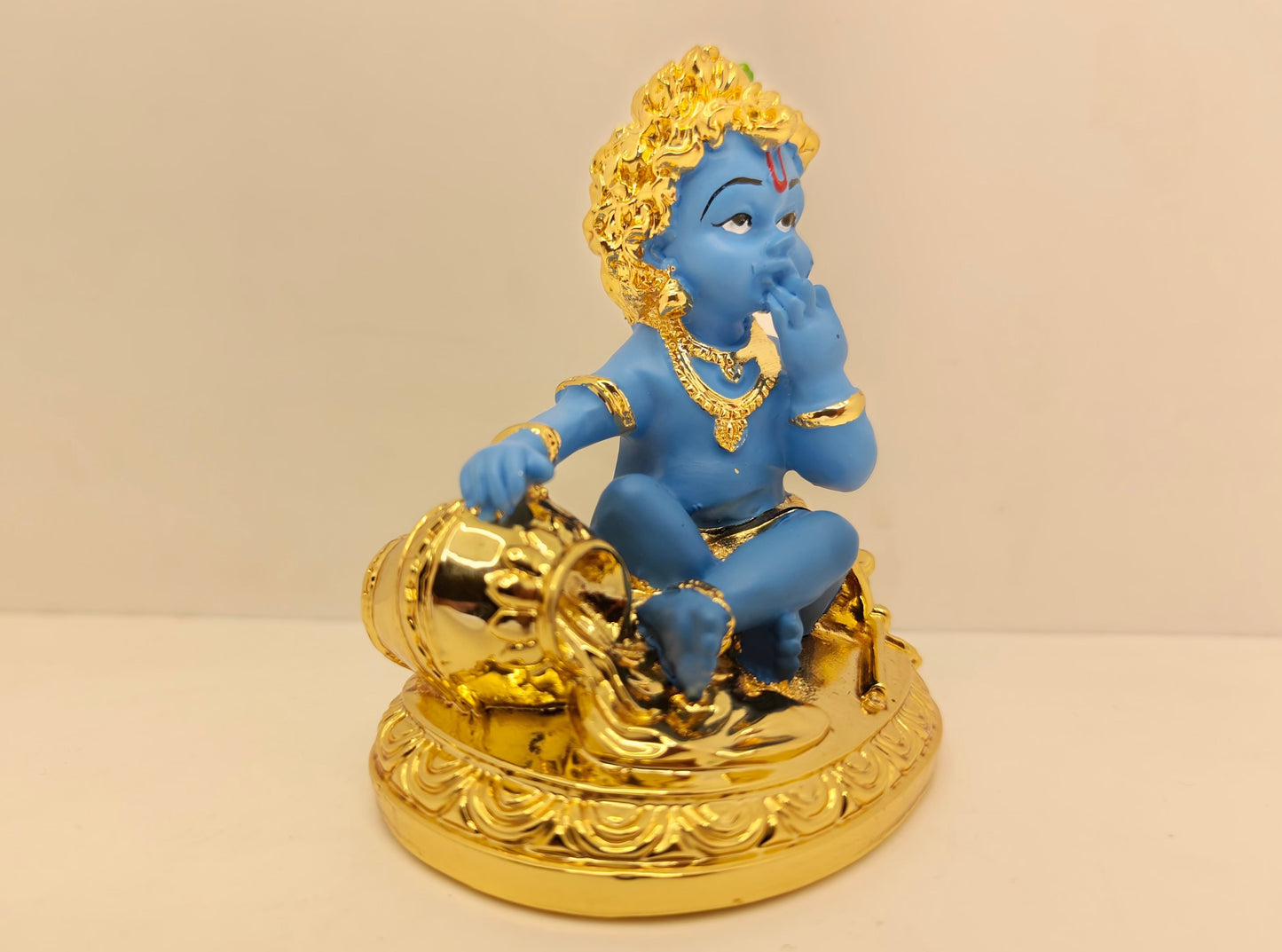 Gold Plated Makhan Chor Krishna: Divine Charm in 4 Inches