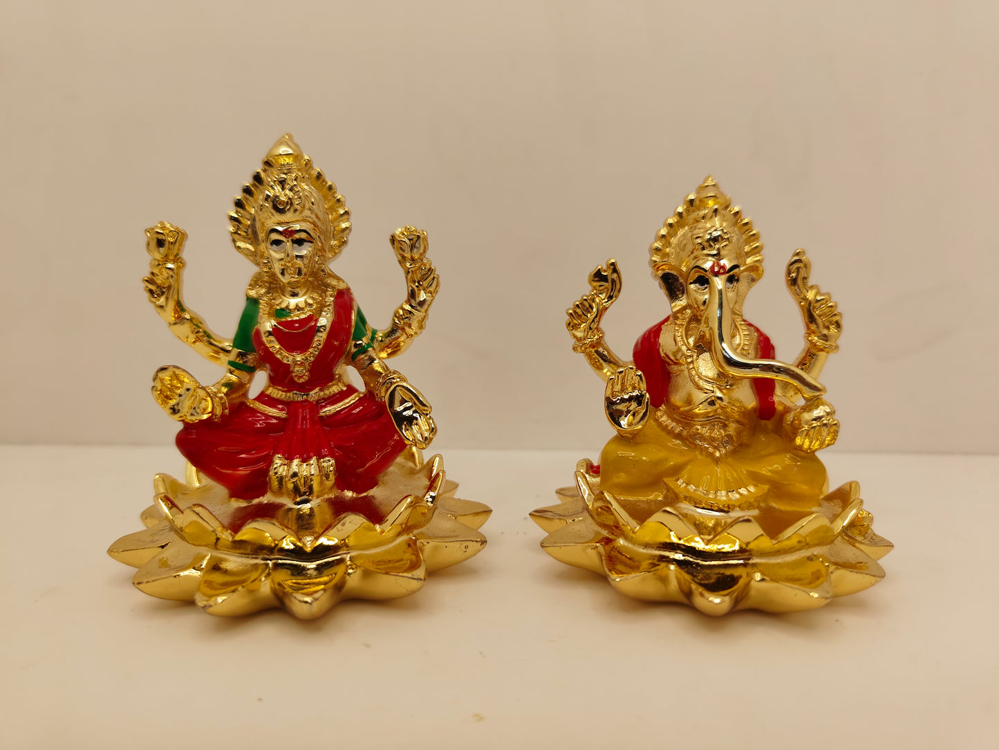 Gold Plated Lotus Laxmi Ganpati Set: Divine Abundance in Gold (3.25 Inches)