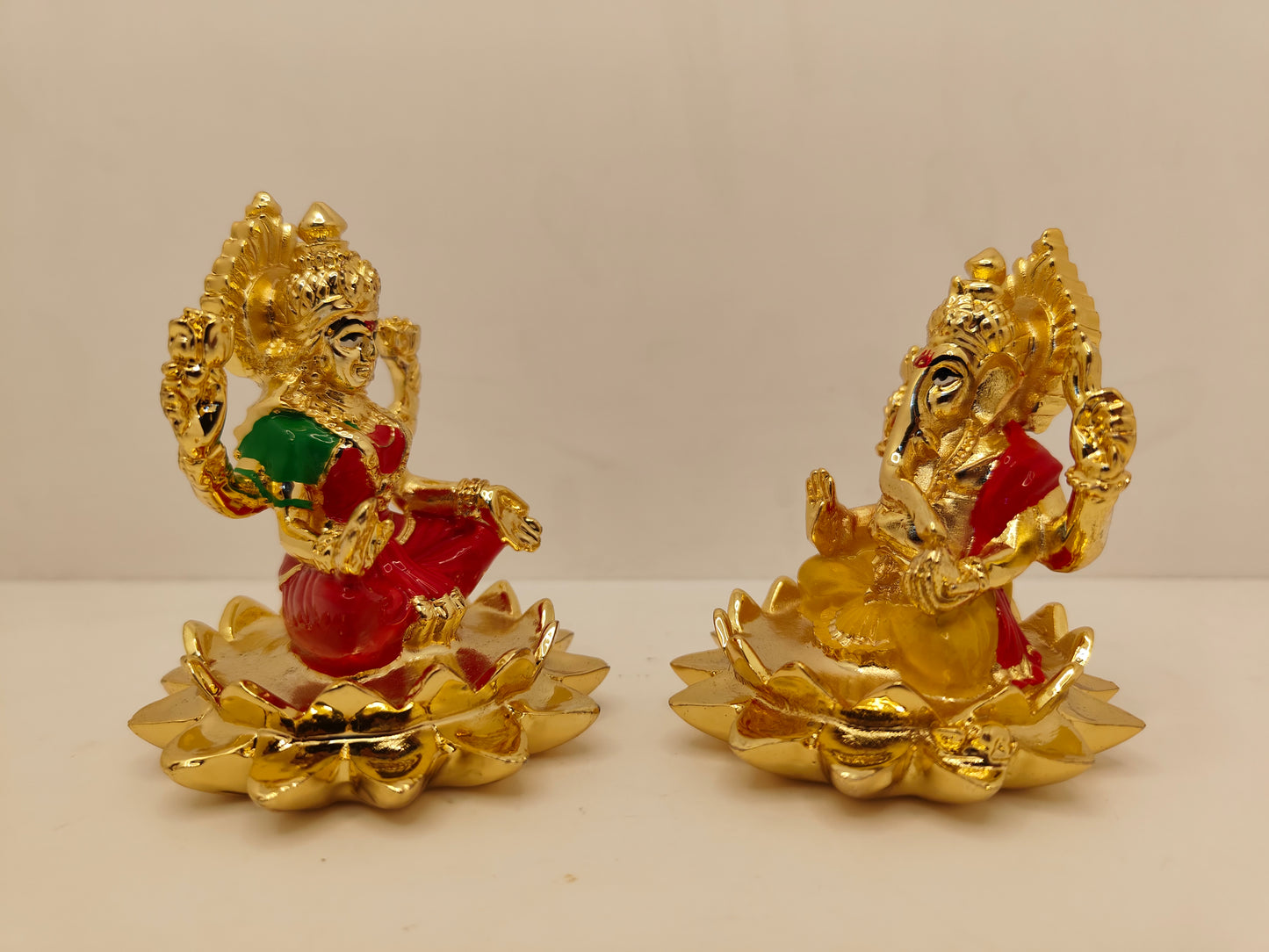 Gold Plated Lotus Laxmi Ganpati Set: Divine Abundance in Gold (3.25 Inches)