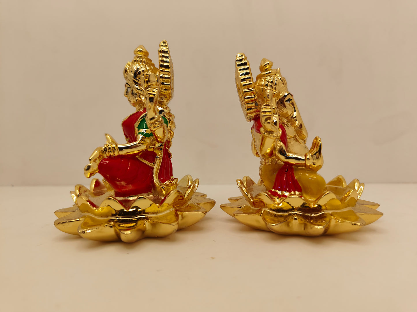 Gold Plated Lotus Laxmi Ganpati Set: Divine Abundance in Gold (3.25 Inches)