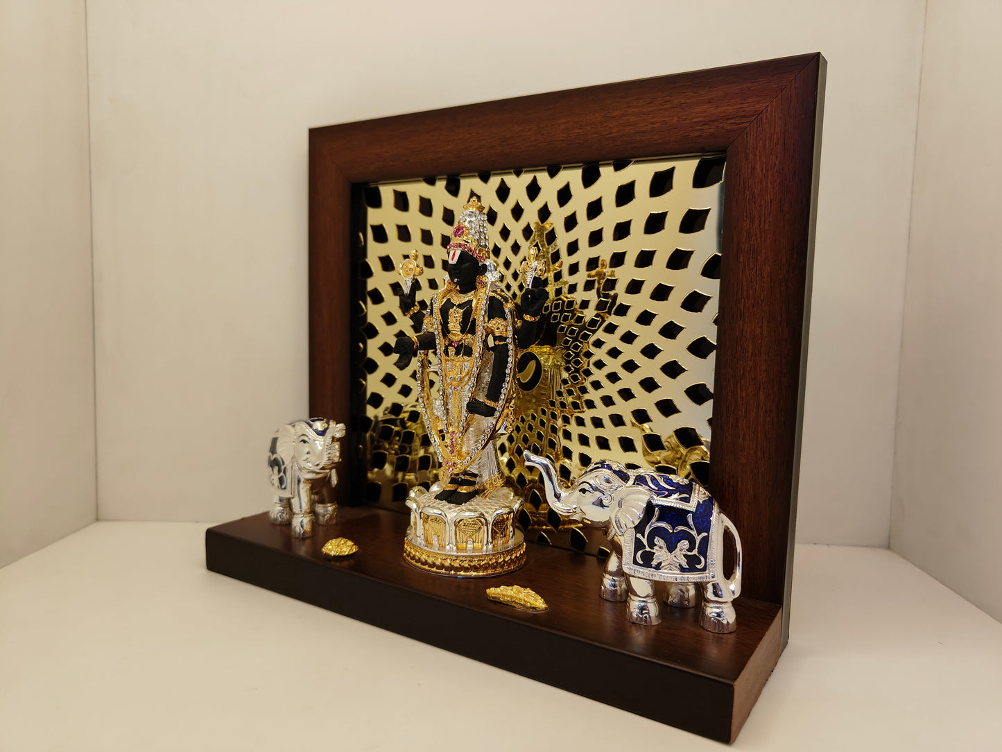 Lord Tirupati Balaji: Gold and Silver Plated 6-Inch Temple Set with Elephant Meena Work (8.75 Inches)