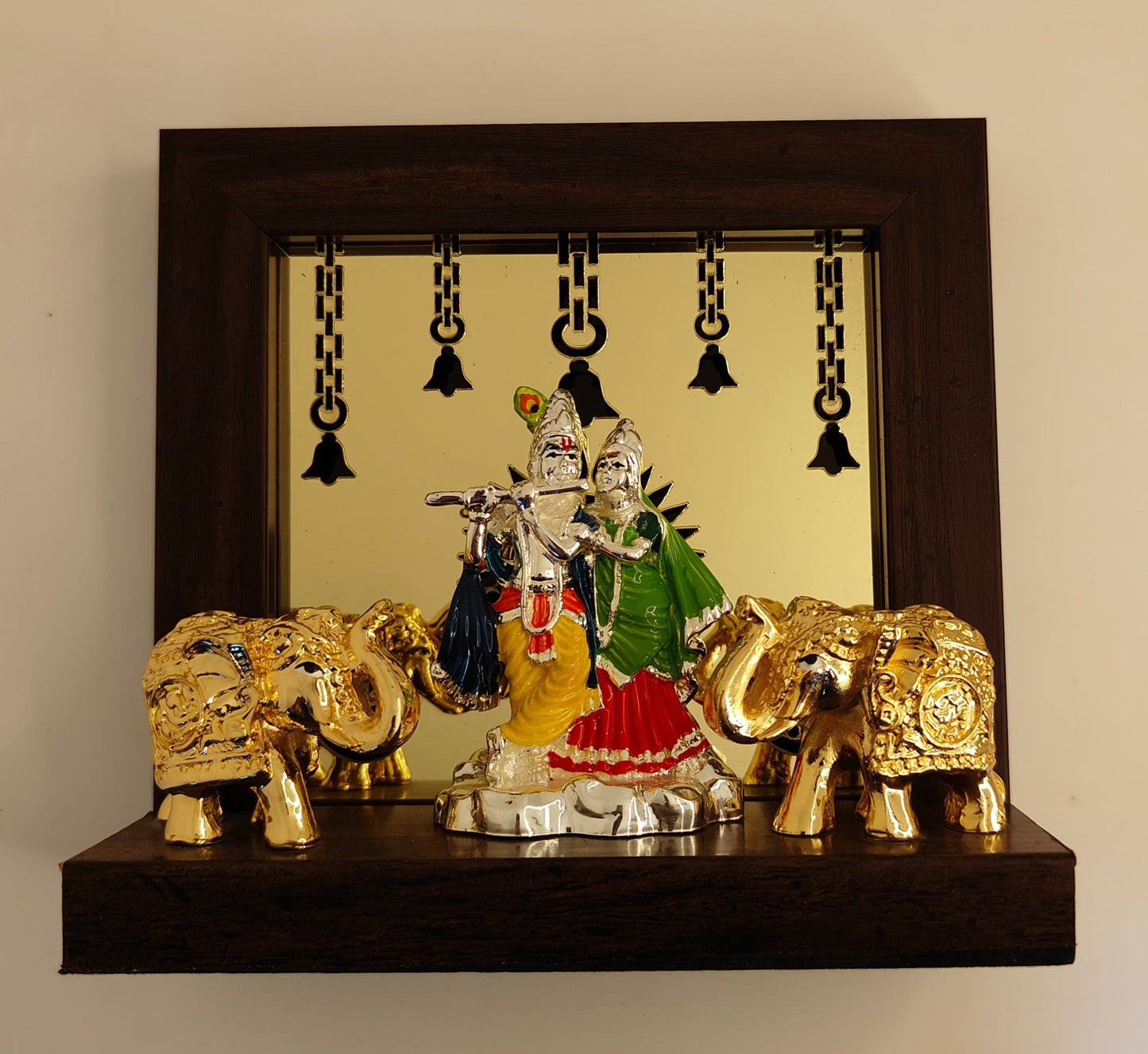 Silver Plated Radha Krishna with Gold Plated Elephant Temple: Divine Harmony