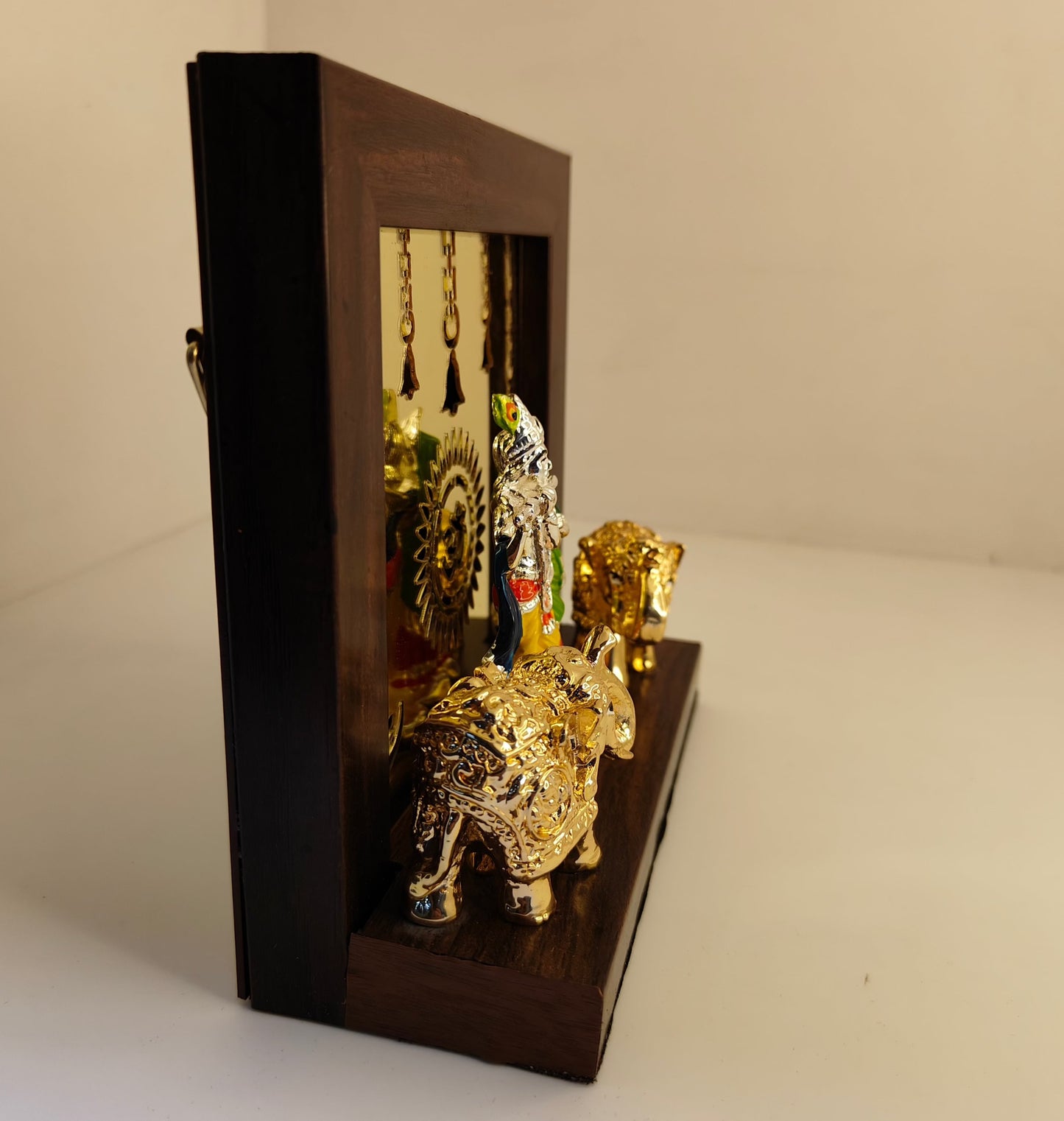 Silver Plated Radha Krishna with Gold Plated Elephant Temple: Divine Harmony