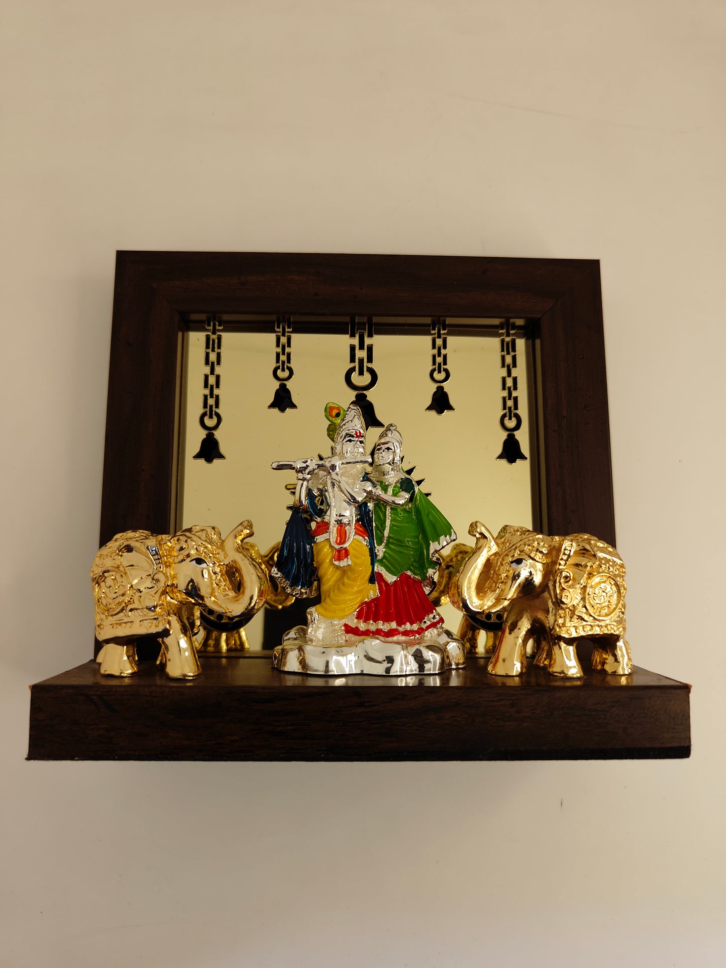 Silver Plated Radha Krishna with Gold Plated Elephant Temple: Divine Harmony