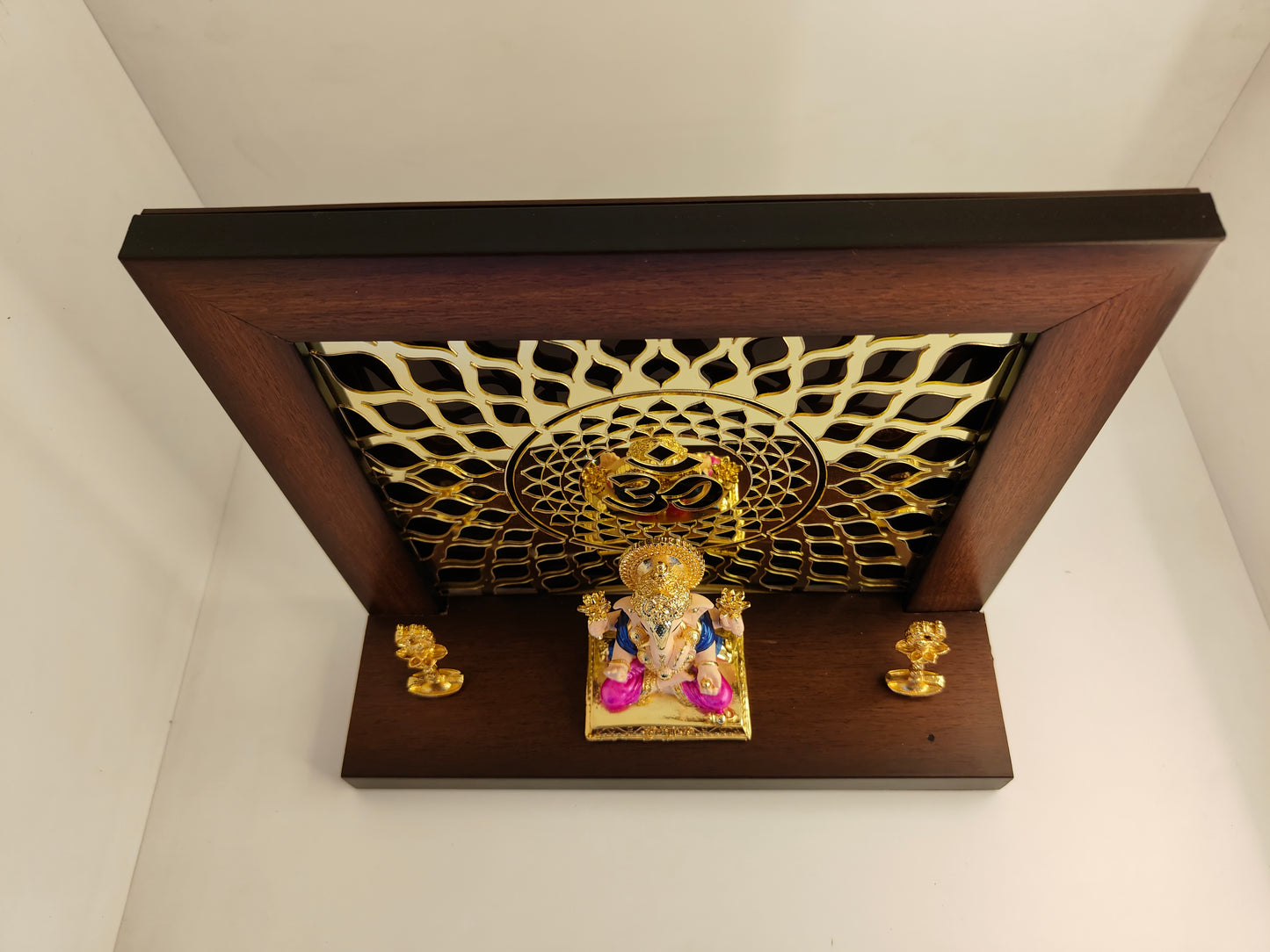 Gold Plated Laxmi Ganpati Set: Elephant Glass Meena Work Temple (9.10 Inches)