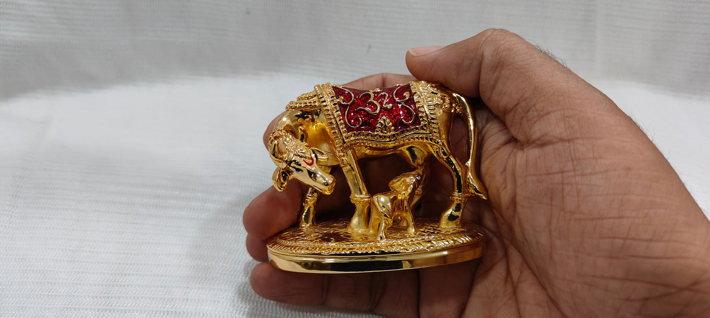 Cow calf gold plated l vastu kamadhenu l gau mata murti