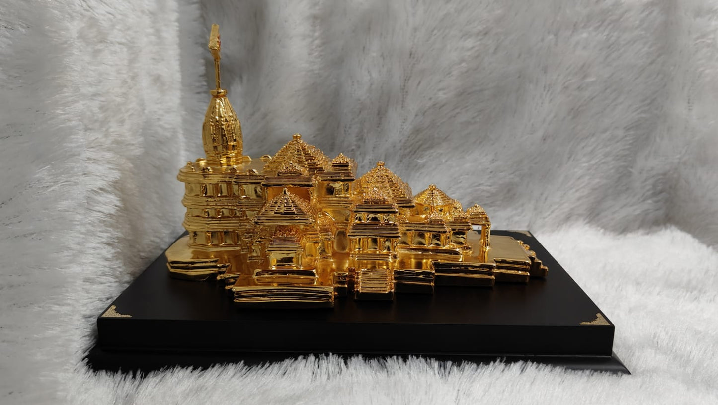 Gold Plated Ram Mandir with MDF base Premium Quality