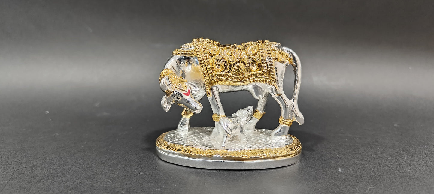 Kamdhenu Cow with Calf Idol I Gold and Silver Plated kamdhenu I Kamdhenu Statue for vastu