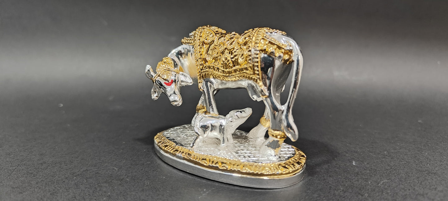 Kamdhenu Cow with Calf Idol I Gold and Silver Plated kamdhenu I Kamdhenu Statue for vastu