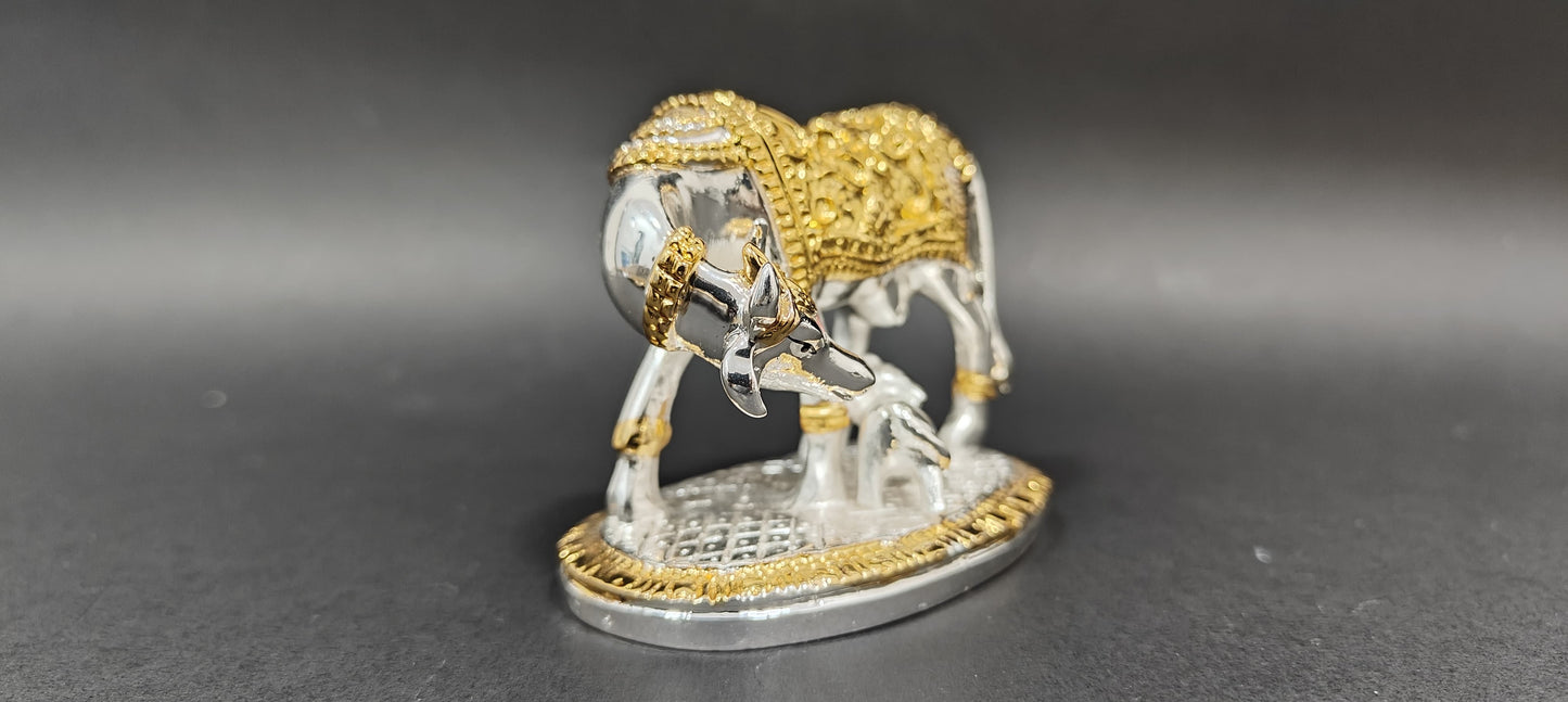 Kamdhenu Cow with Calf Idol I Gold and Silver Plated kamdhenu I Kamdhenu Statue for vastu