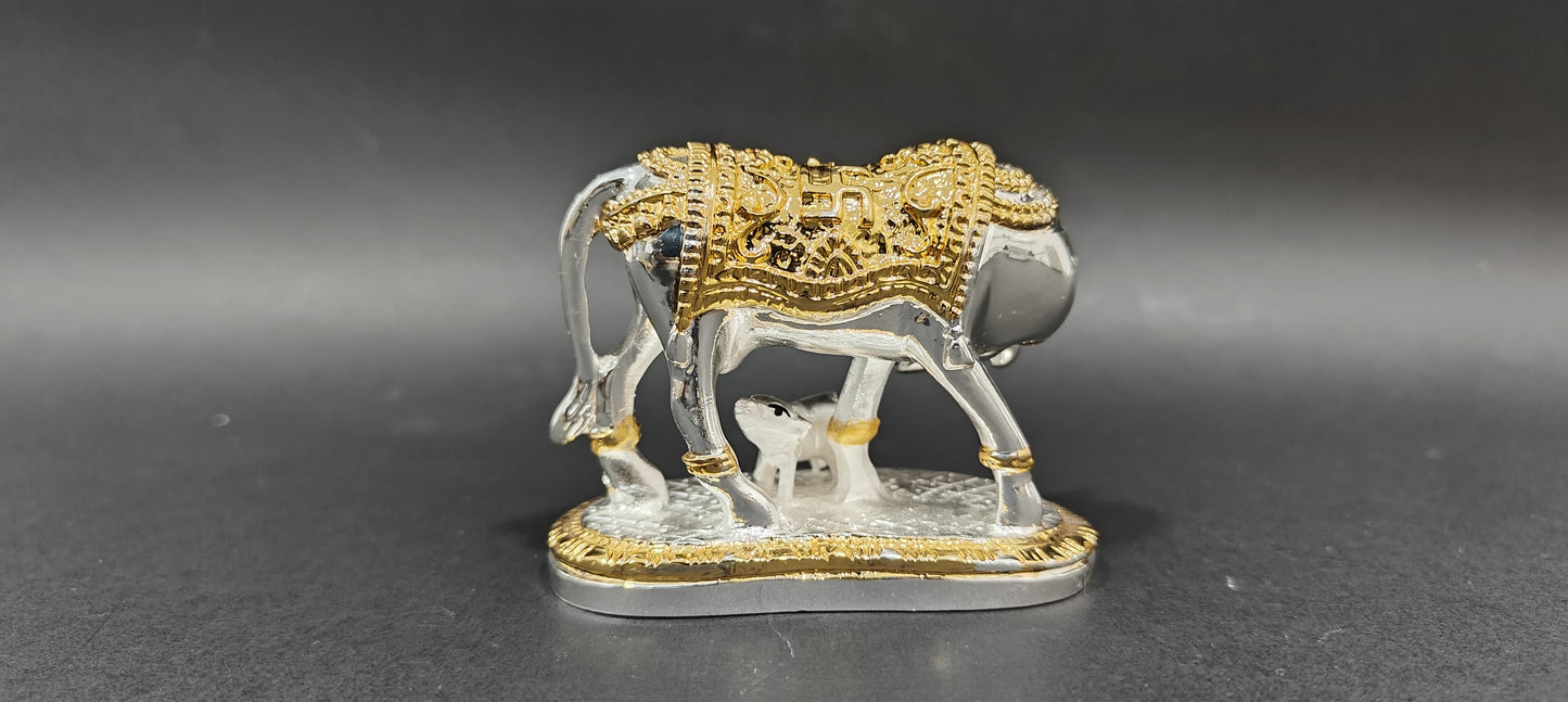 Kamdhenu Cow with Calf Idol I Gold and Silver Plated kamdhenu I Kamdhenu Statue for vastu