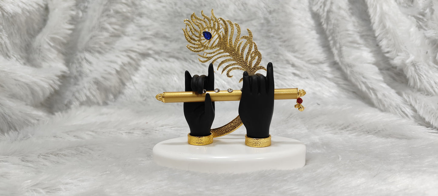 Divine Gold-Plated Krishna Ji Hands with Flute Figurine in Black Edition 4.25 inch