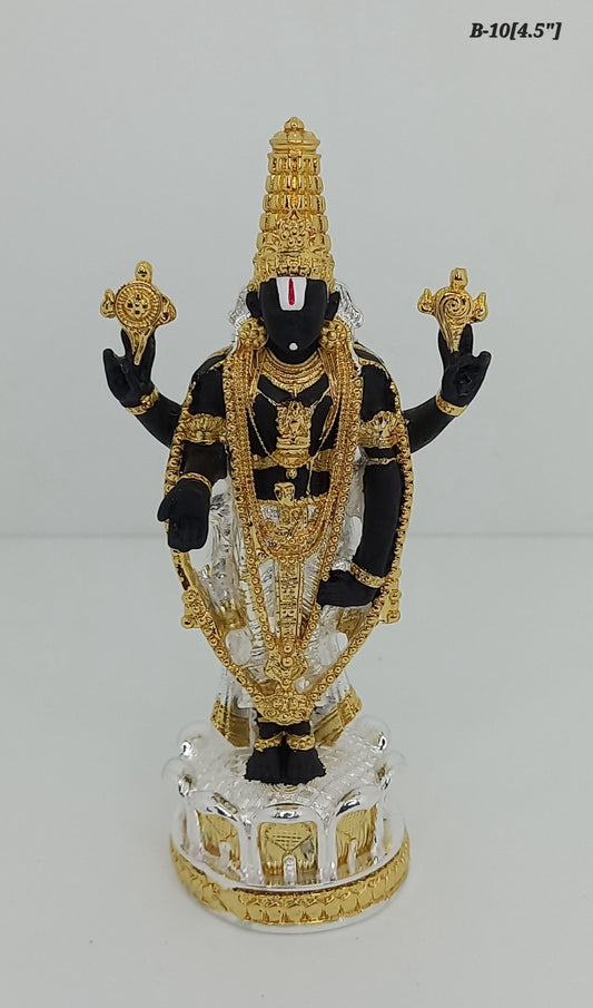 Pure Gold And 999 Silver Plated Lord Tirupati Balaji Statue 4.5 Inch