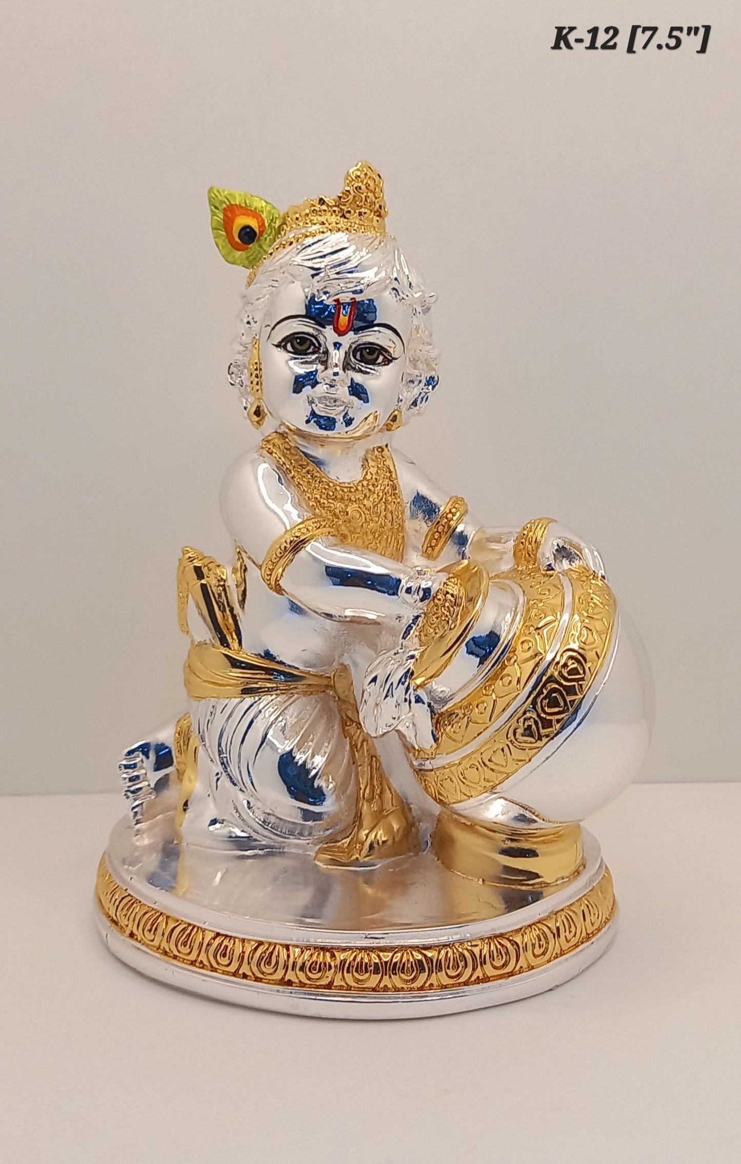 Premium Quality Gold And Silver Plated Krishna Matki Makhan Chor 7.5 Inch