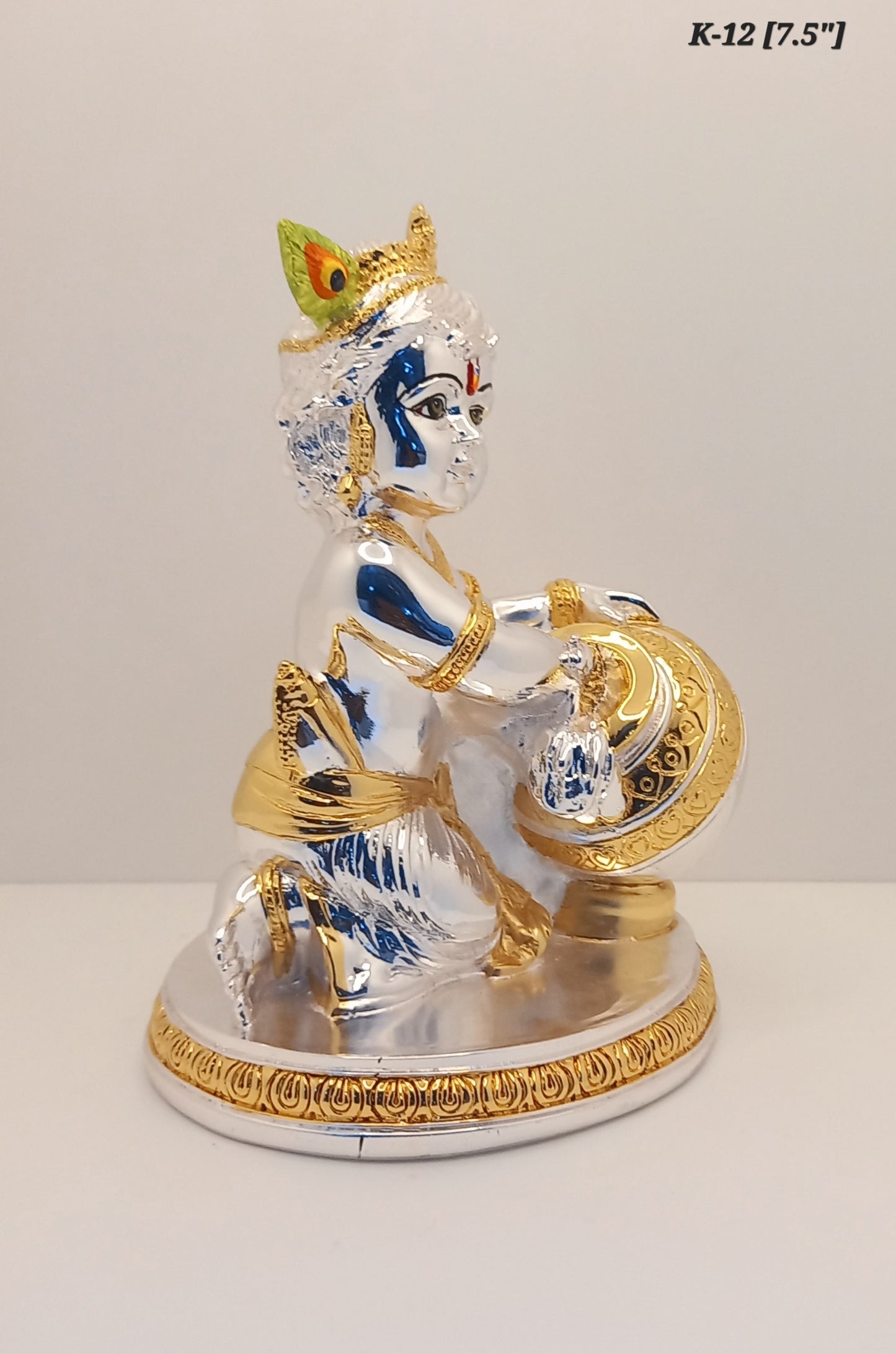 Premium Quality Gold And Silver Plated Krishna Matki Makhan Chor 7.5 Inch