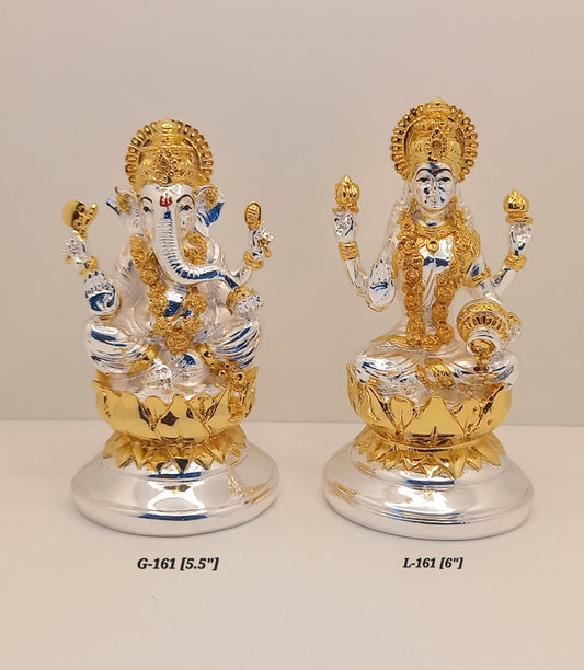 Premium Quality Gold and Silver Plated Ganpati and Laxmi 5 & 6 Inch