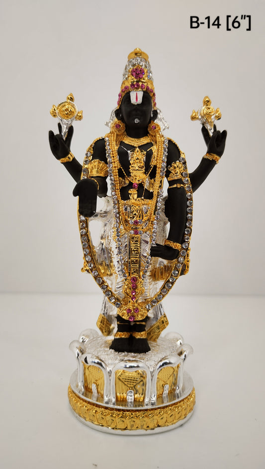 Gold And Silver Plated Lord Tirupati Balaji With Diamond 6 Inch