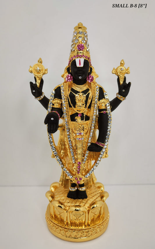 Gold Plated Lord Tirupati Balaji With Diamond 8 Inch