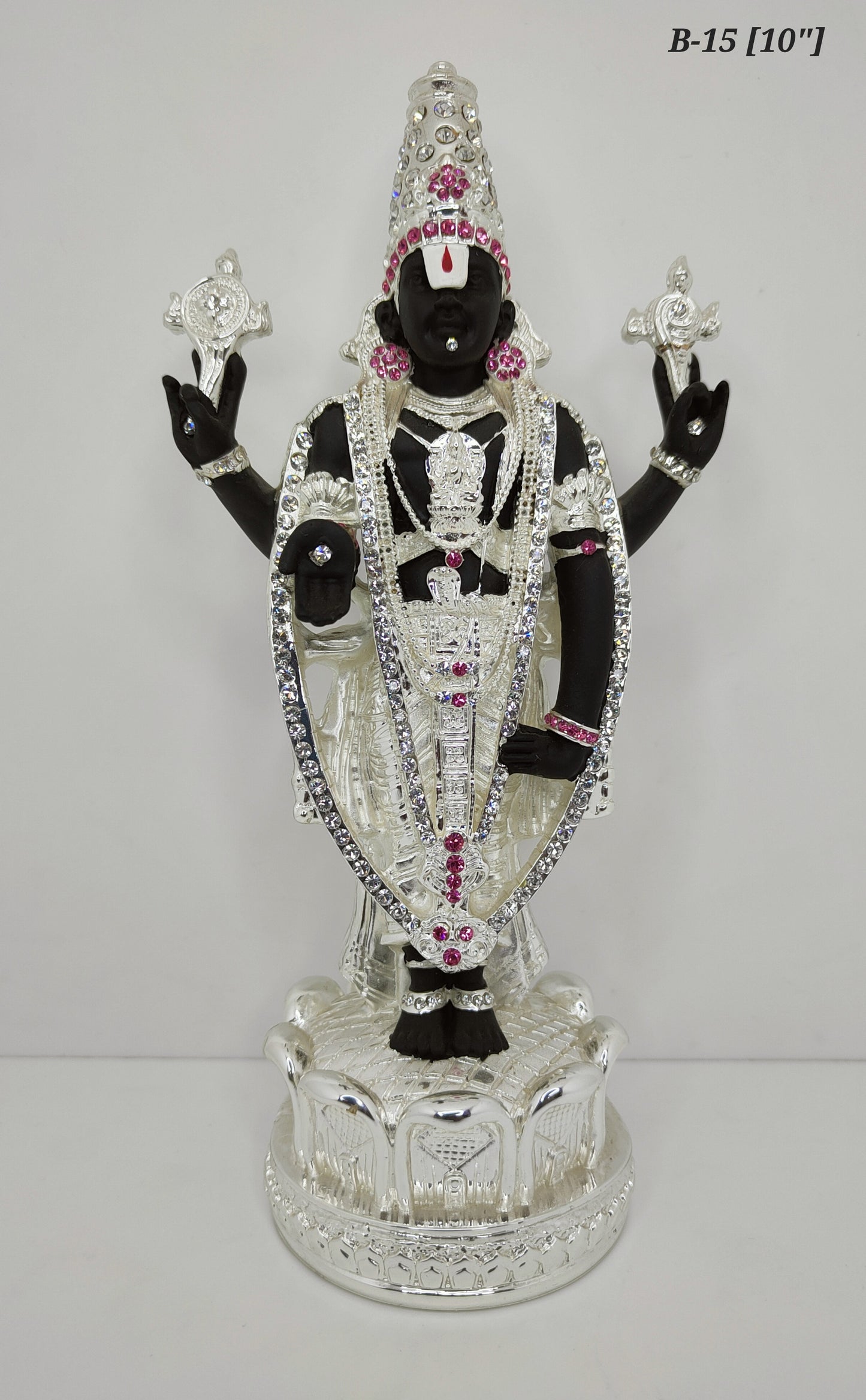 999 Silver Plated Lord Tirupati Balaji Statue With Diamond 10 Inch