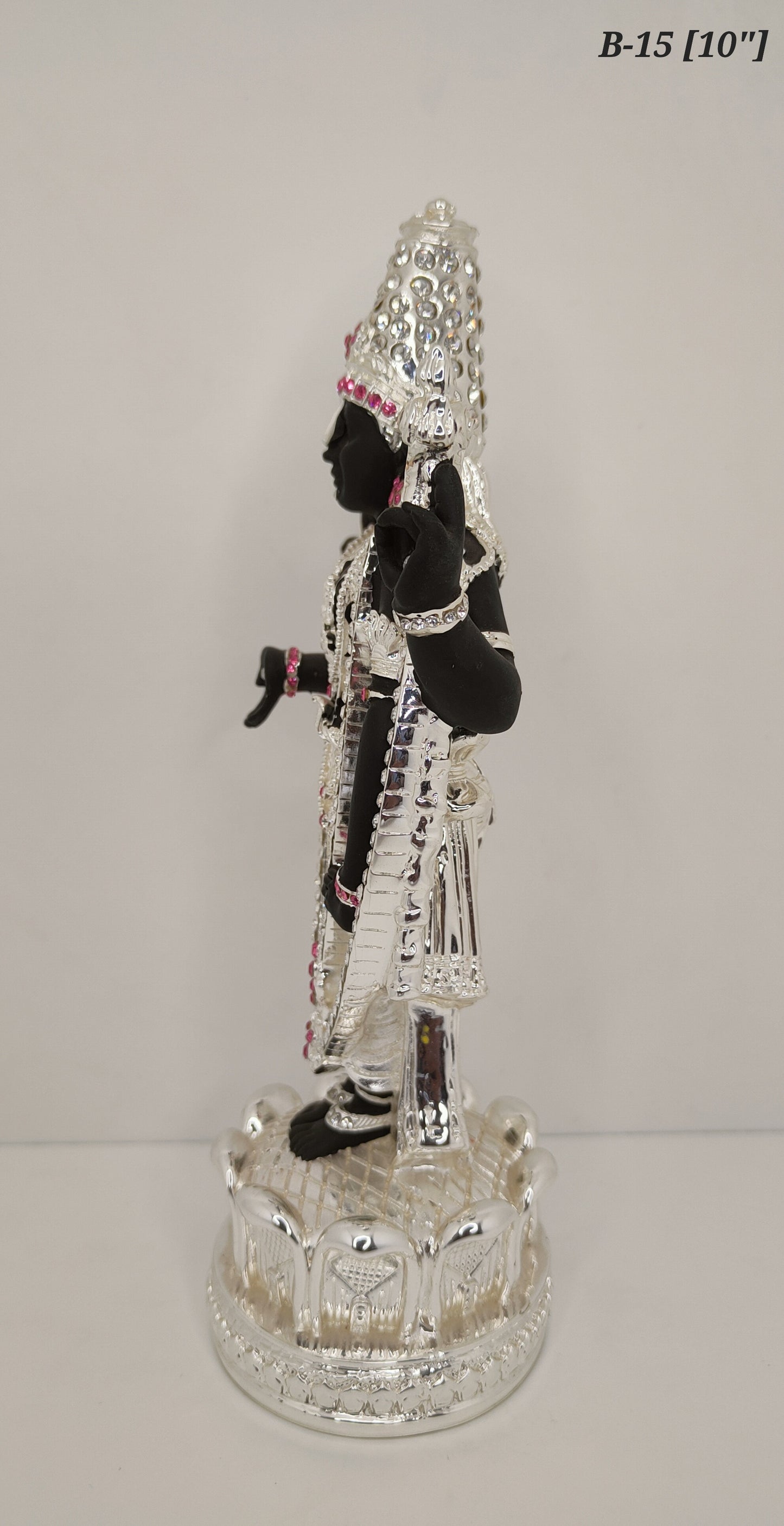 999 Silver Plated Lord Tirupati Balaji Statue With Diamond 10 Inch