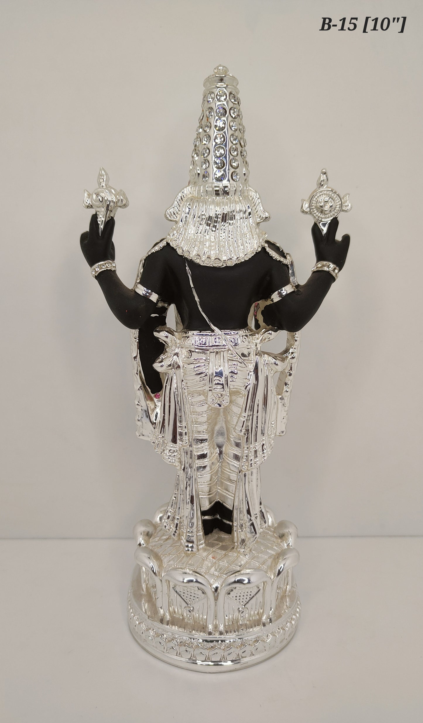 999 Silver Plated Lord Tirupati Balaji Statue With Diamond 10 Inch