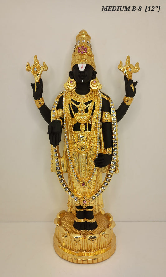 Gold Plated Lord Tirupati Balaji Statue With Diamond 12 Inch