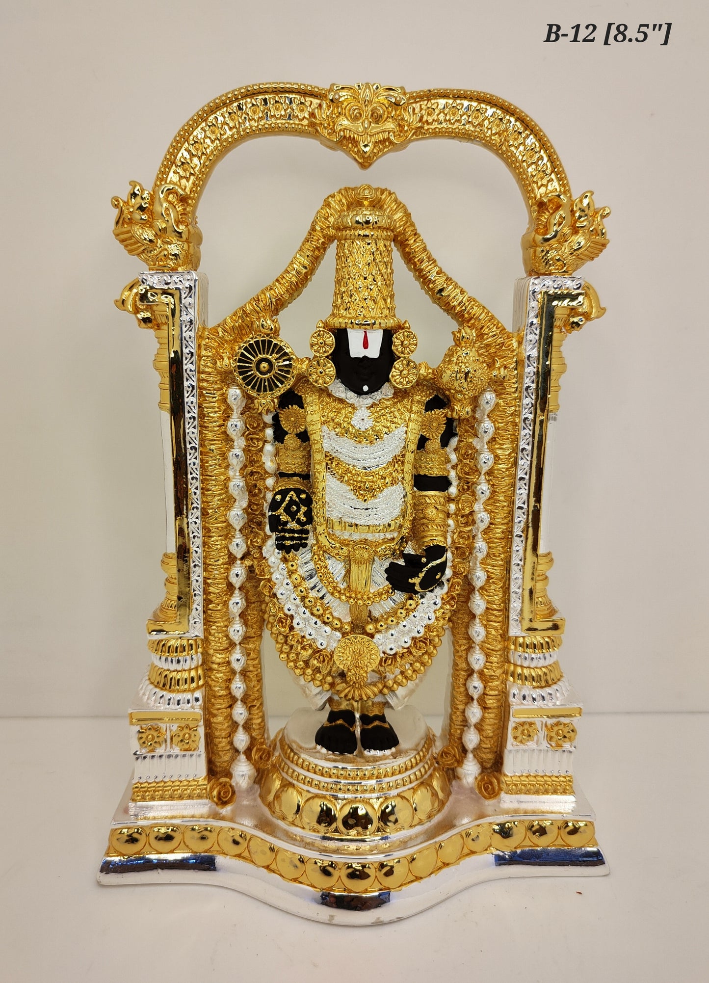 Pure Gold And 999 Silver Plated Arch Tirupati Balaji Statue 8.5 Inch