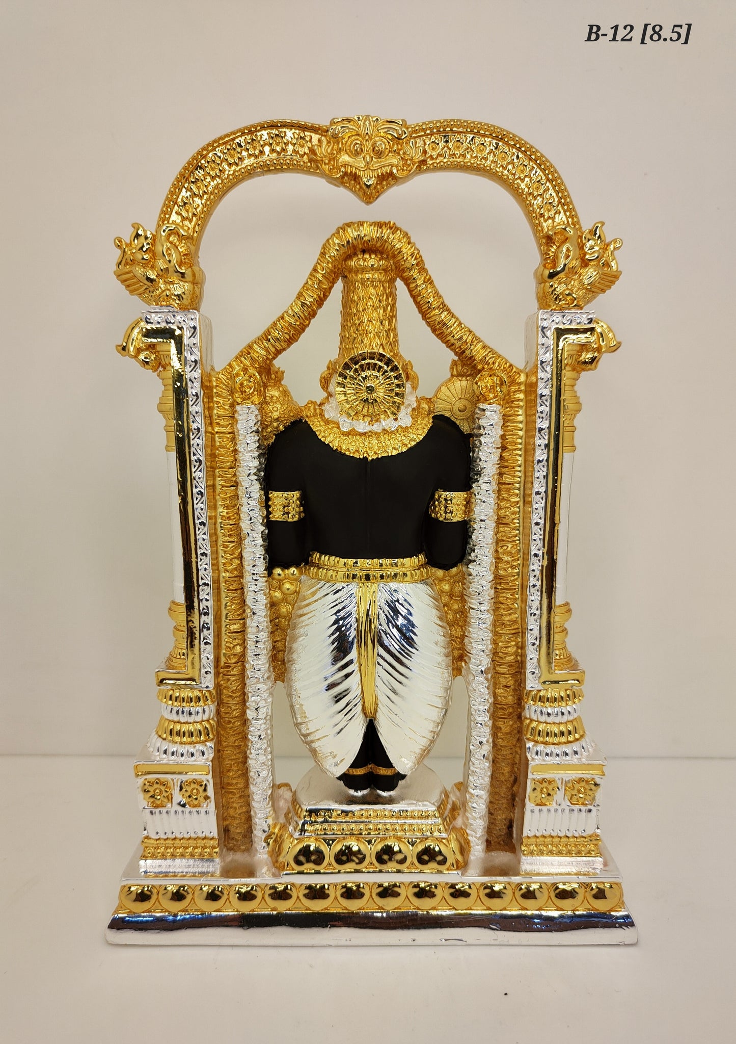 Pure Gold And 999 Silver Plated Arch Tirupati Balaji Statue 8.5 Inch