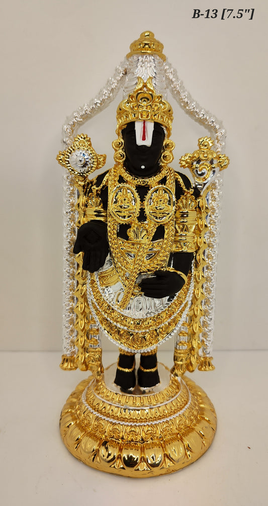 Pure Gold And 999 Silver Plated Arch Tirupati Balaji Statue 7.5 Inch