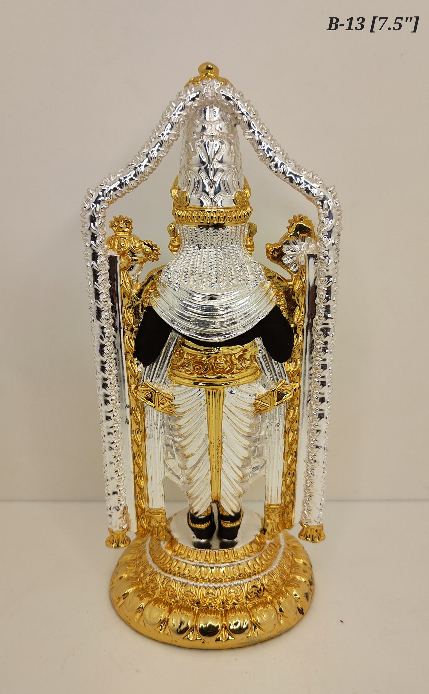 Pure Gold And 999 Silver Plated Arch Tirupati Balaji Statue 7.5 Inch